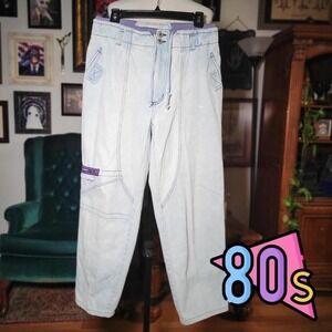 Vintage 80s Weekends Denim Jeans High Waist Tapered Acid Wash Velcro Pocket 32